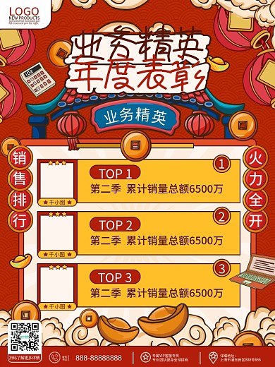 创意复古风简约企业公司年度表彰排行榜海报