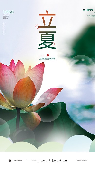 立夏节气荷花背景海报