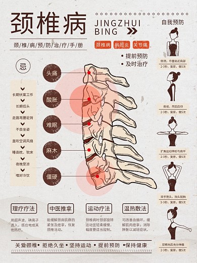 颈椎病预防治疗保健手绘插画海报