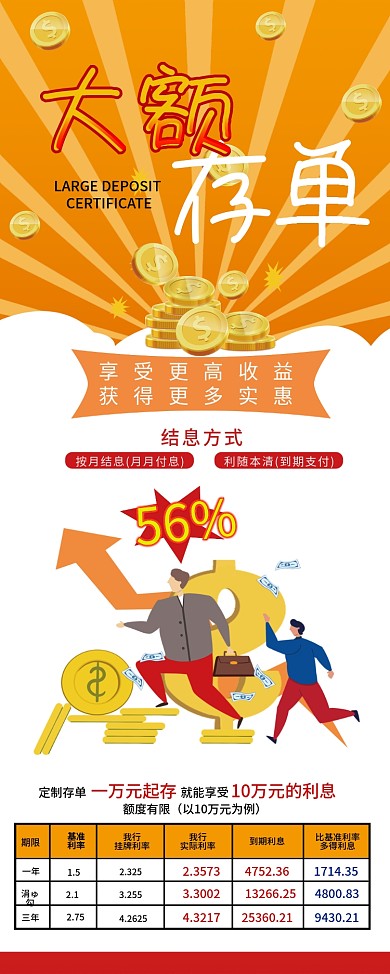 银行存款大额存单X展架易拉宝