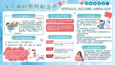简约卡通狂犬病的预防和治疗安全宣传展板