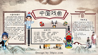 中国戏曲水墨中国风展板小报设计PSD模板