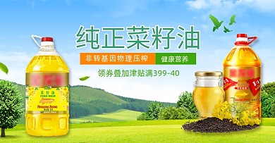 粮油米面菜籽油绿色小清新海报