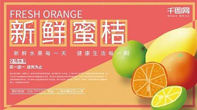 粉色新鲜蜜桔橘子展板