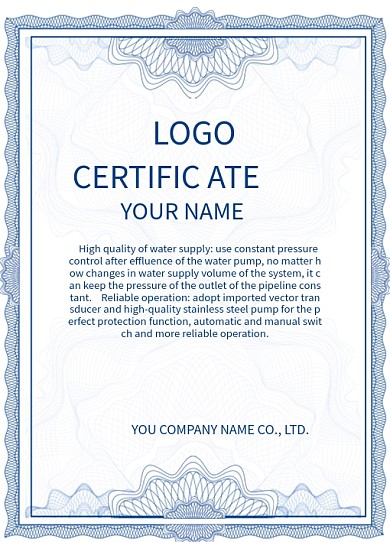 欧式蓝色英文矢量证书授权书