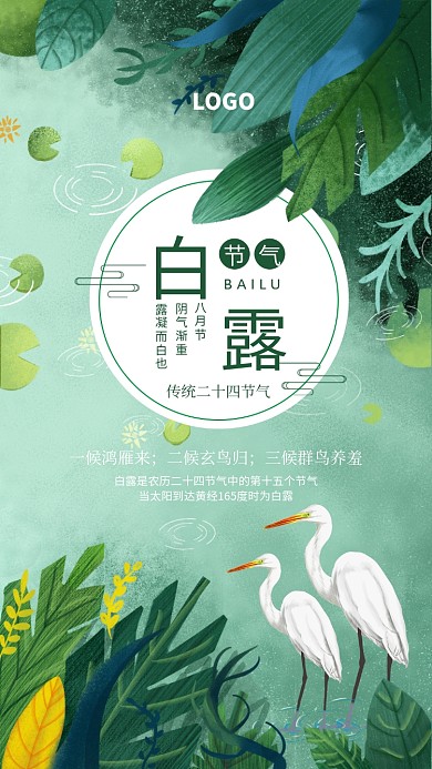 手绘白露二十四节气宣传海报