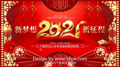 原创喜庆中国风金色大气2021年会展板