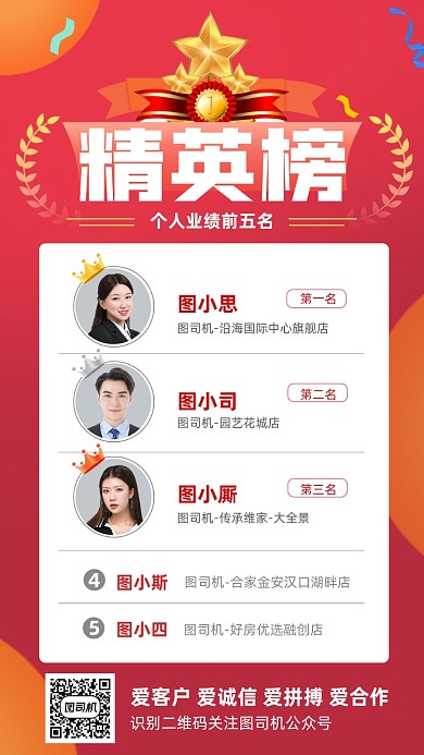 业绩排名精英榜红色手机海报