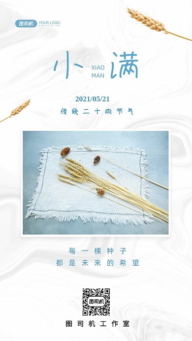 小满传统节气小清新手机海报