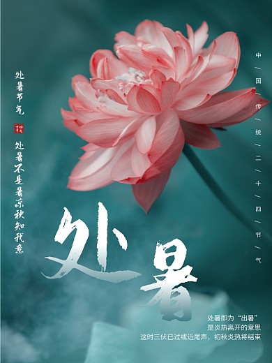 二十四节气之出暑烟雾荷花简约海报