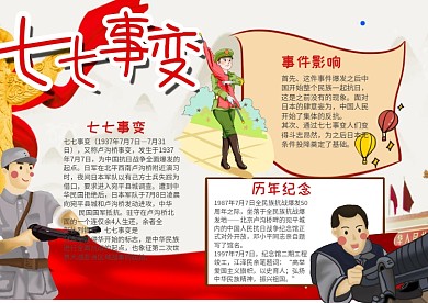 勿忘国耻七七事变抗战漂亮手抄报模板