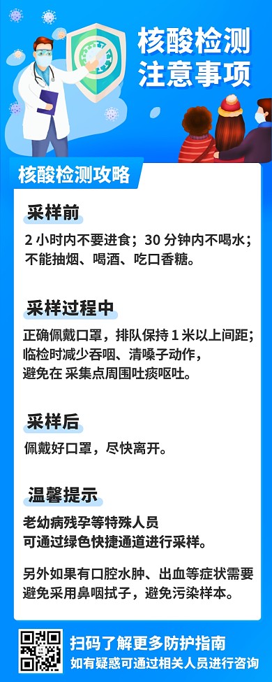 核酸检测注意事项疫情蓝色扁平营销长图