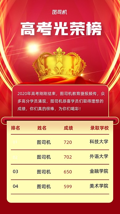 高考光荣榜创意手机海报