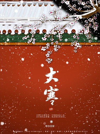 原创手绘插画24节气大寒节气宣传海报