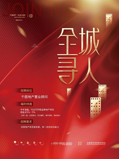 创意简约商务风房地产置业顾问销售招聘海报