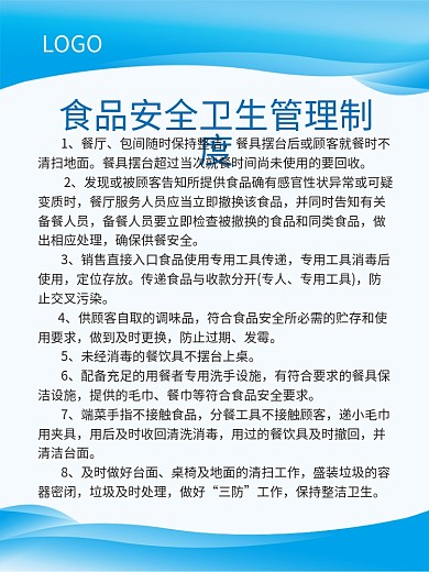 蓝色简约食品安全卫生管理制度牌海报