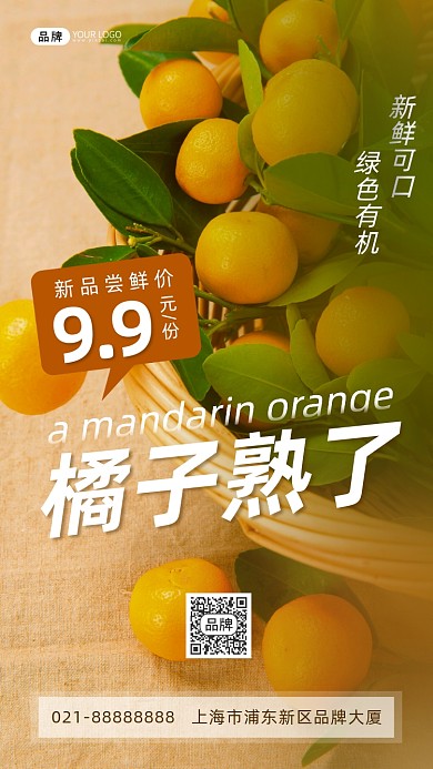 水果橘子活动竹筐叶子摄影图海报