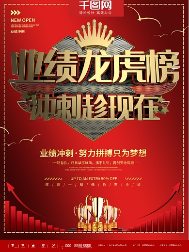 红色简约业绩龙虎榜商业宣传海报