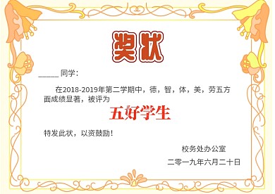 五好学生奖状漂亮手抄报模板