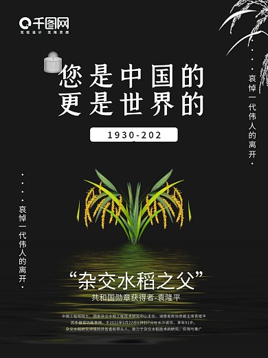 致敬哀悼杂交水稻之父逝世公众号封面海报