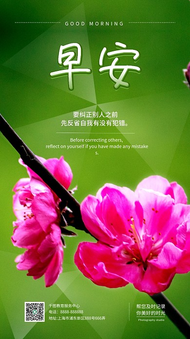 简约春天桃花早安问候朋友圈日签手机海报