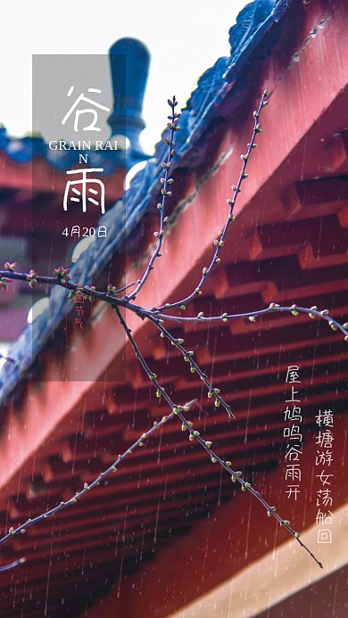 创意极简二十四节气谷雨传统海报