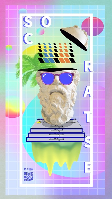 蒸汽波石膏像霓虹渐变背景手机用图