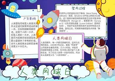 插画风人类月球日漂亮手抄报模板