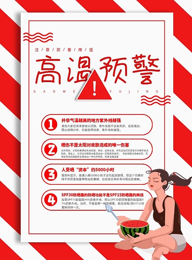 简约高温预警防晒知识海报