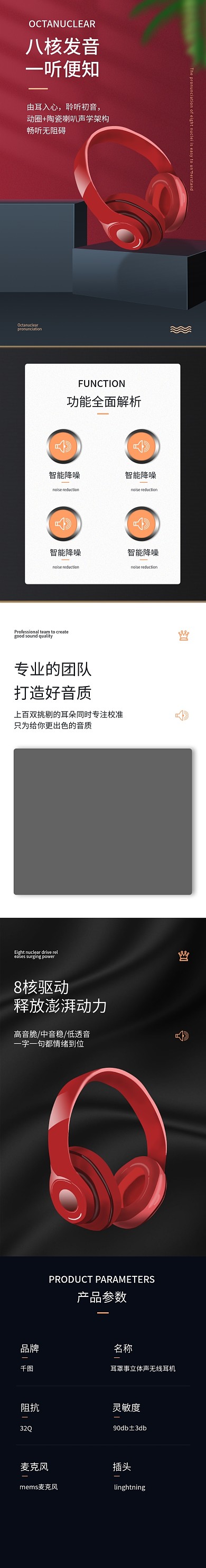 电商淘宝天猫立体简约数码耳机详情耶模板