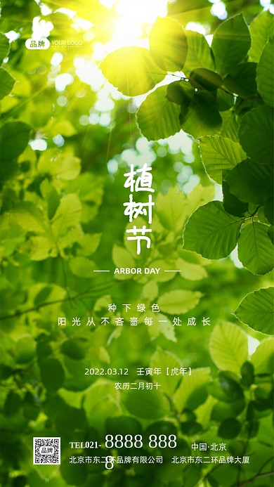 植树节绿色树叶宣传摄影图海报