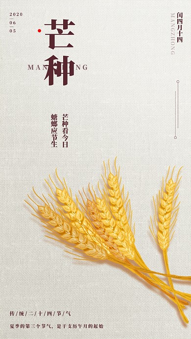 简约二十四节气芒种手机海报
