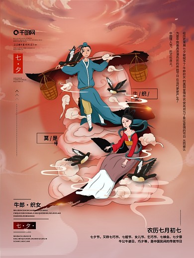 原创手绘七夕字体设计创意海报