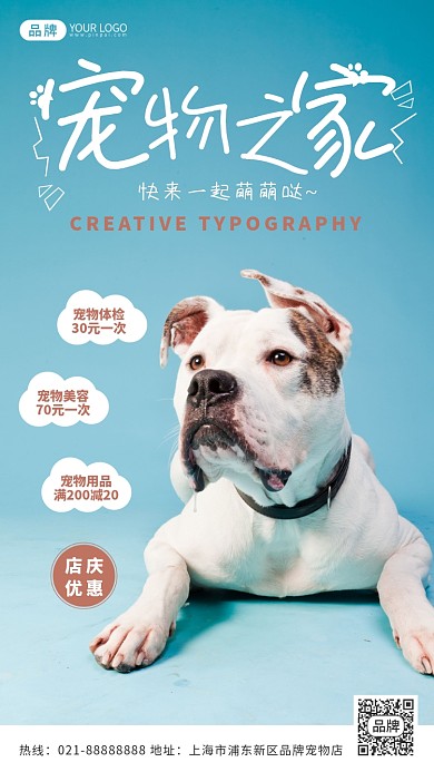 可爱萌宠服务清新摄影图海报