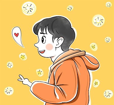 黄色可爱萌系剪刀手小男孩朋友圈封面