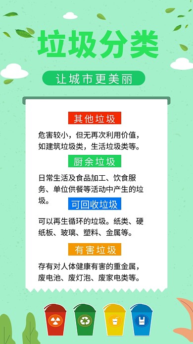 垃圾分类绿色简约扁平风手机海报