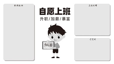 黑白卡通打工人自愿加班电脑分区壁纸