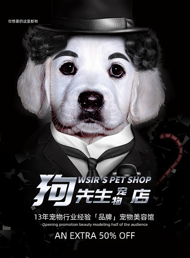 简约大气狗先生宠物店海报创意