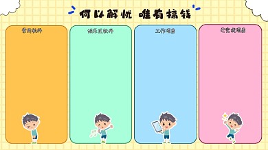 清新简约打工人四格电脑分区壁纸