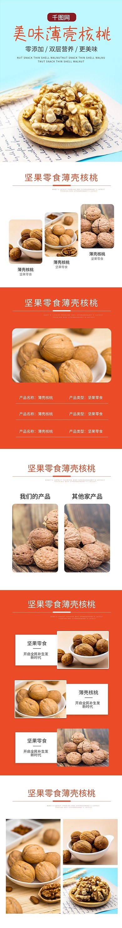 简约风坚果零食薄壳核桃简约清新详情页