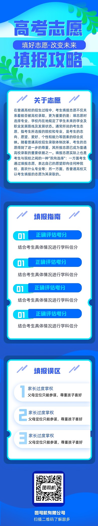 高考志愿攻略蓝色卡通文章长图