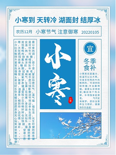 创意简约风报纸二十四节气小寒海报