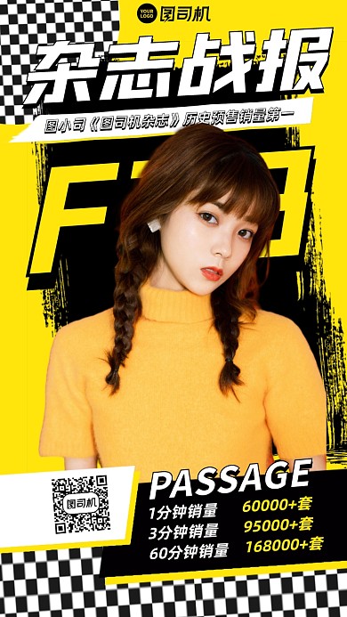 杂志销量战报喜报黄黑时尚手机海报