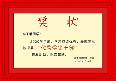 红色简约教育奖状证书