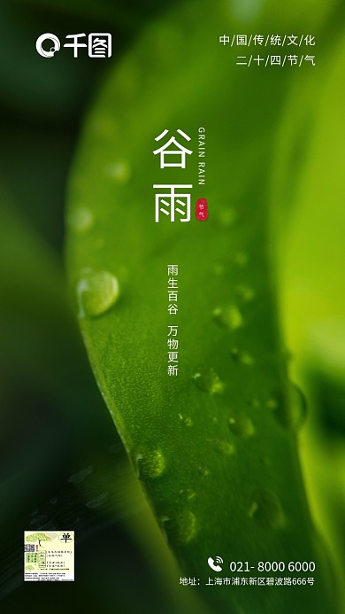 谷雨地产酒店中国传统节日二十四节气海报