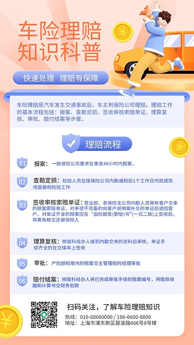 车险理赔理赔流程查勘定损扁平风手机海报