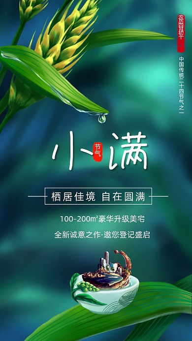 小满时节房地产卡通插画节气手机海报
