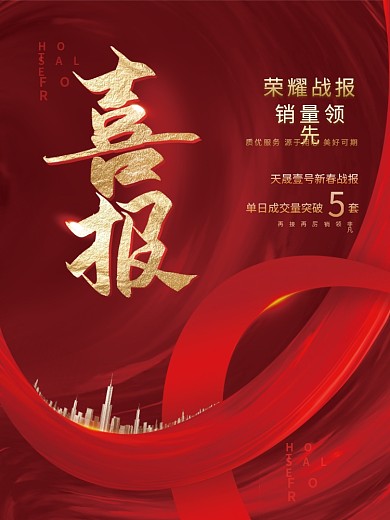 创意喜庆红金喜报战报年终总结宣传海报
