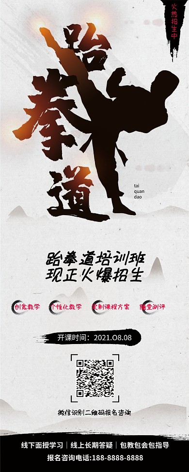 中国风跆拳道武术培训海报X展架