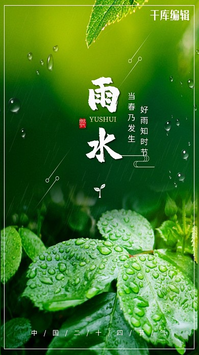 雨水绿叶绿色实景海报